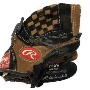 Baseball Glove Rawlings Right Hand Throw Black Brown Leather 9.5" Model PP95W